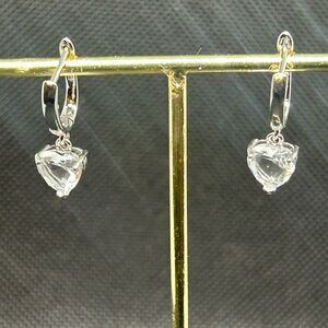 Sterling silver simulated heart shaped diamond earrings